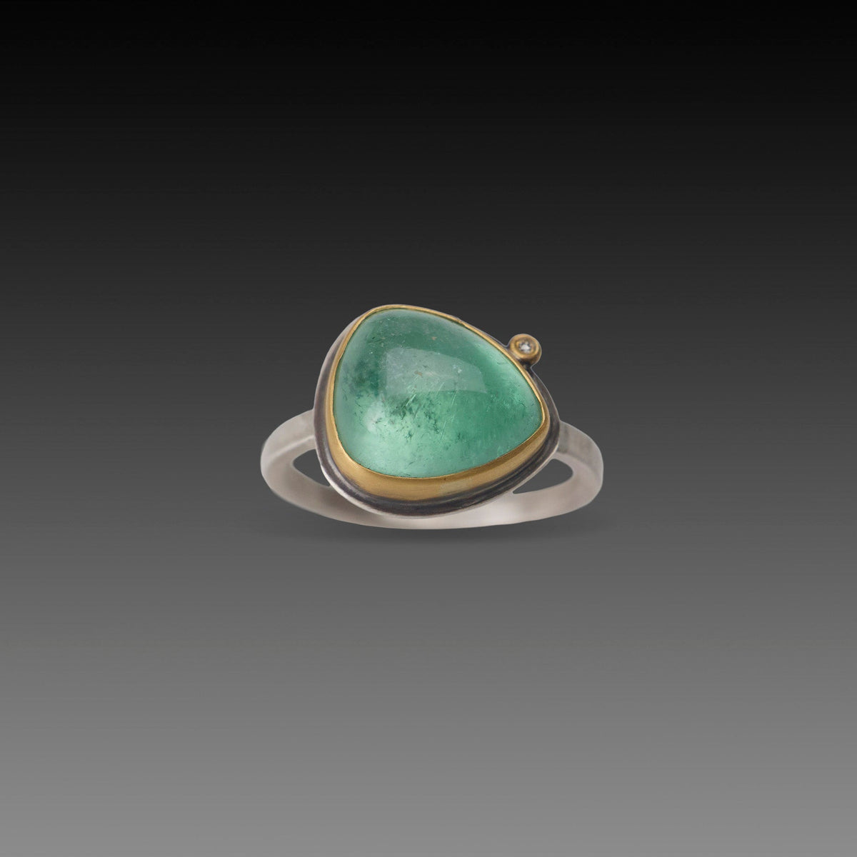 Green Tourmaline Ring with Diamond