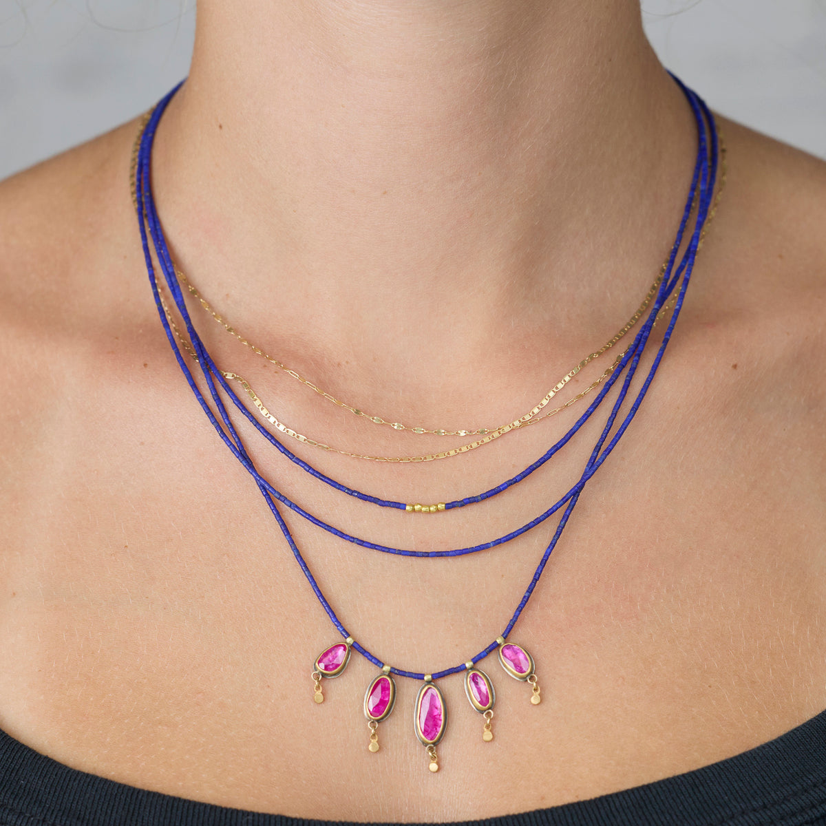 Lapis Beaded Necklace with Rubies