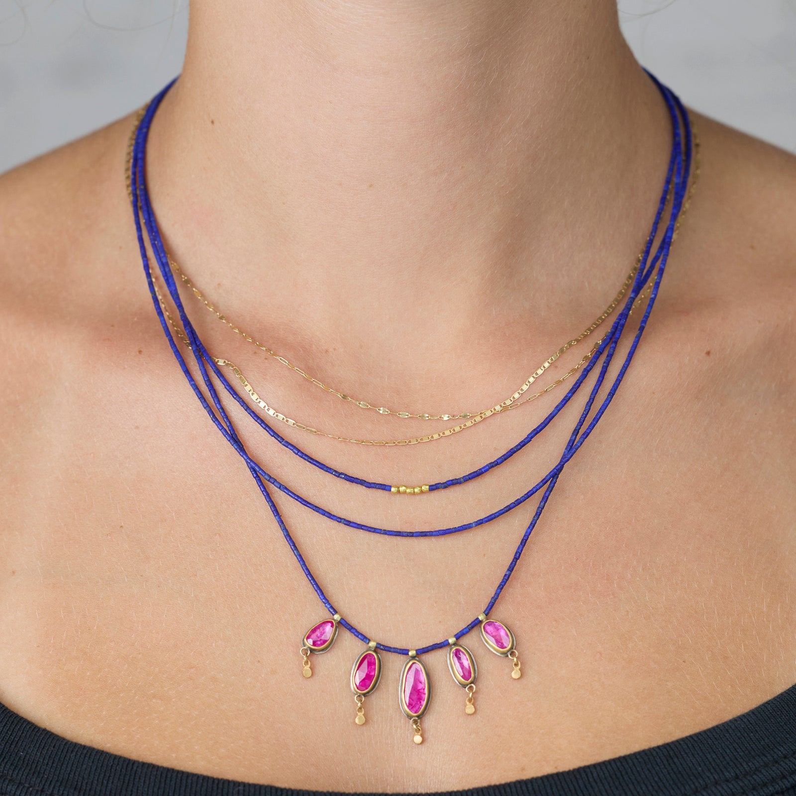 Lapis Beaded Necklace with Rubies