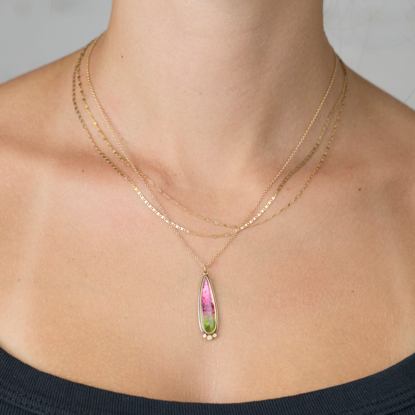 Watermelon Tourmaline Slice Necklace