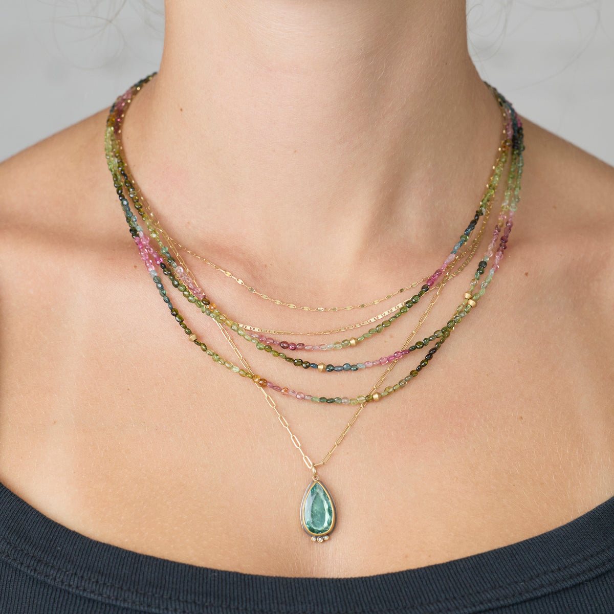 Multicolor Tourmaline Necklace with 22k Beads