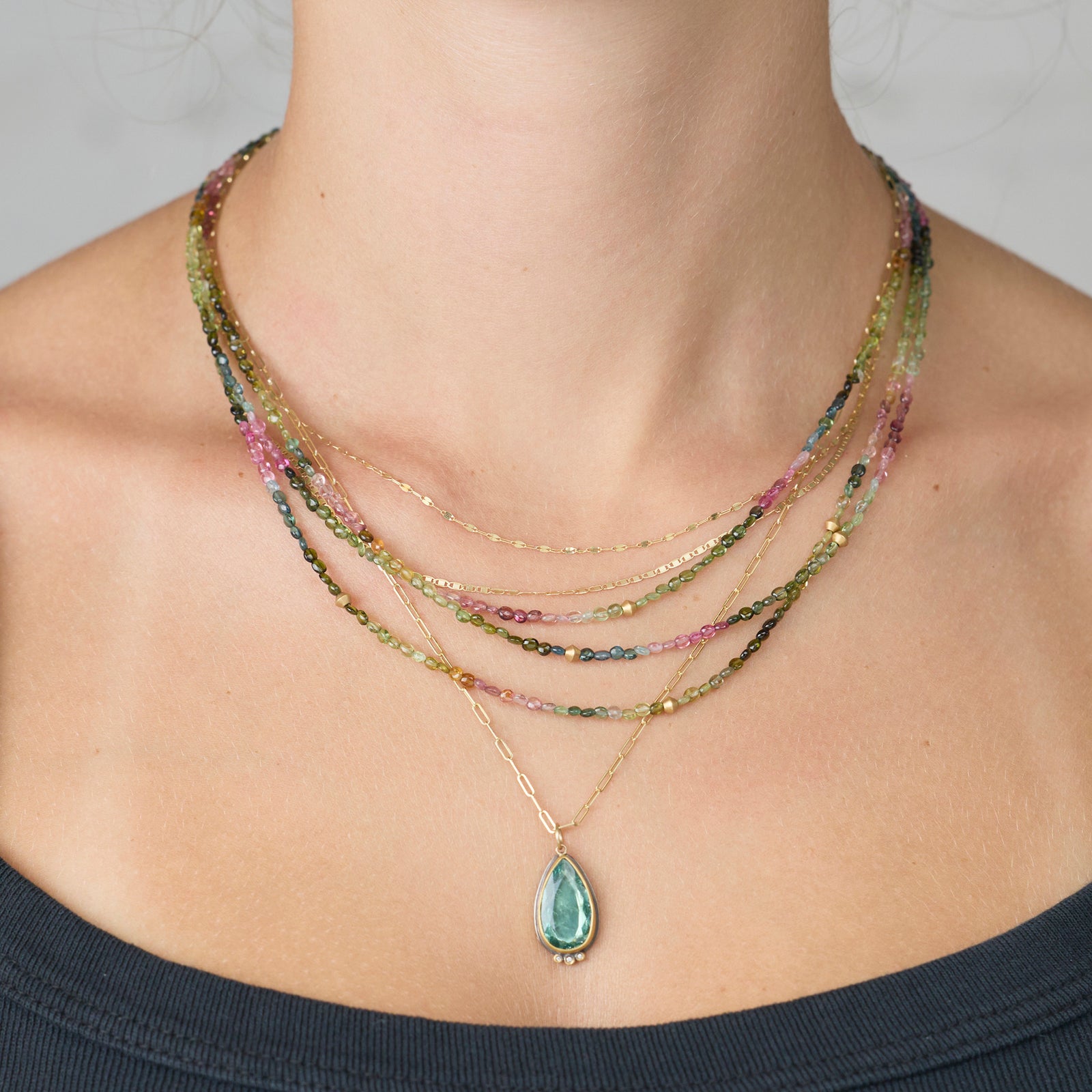 Multicolor Tourmaline Necklace with 22k Beads