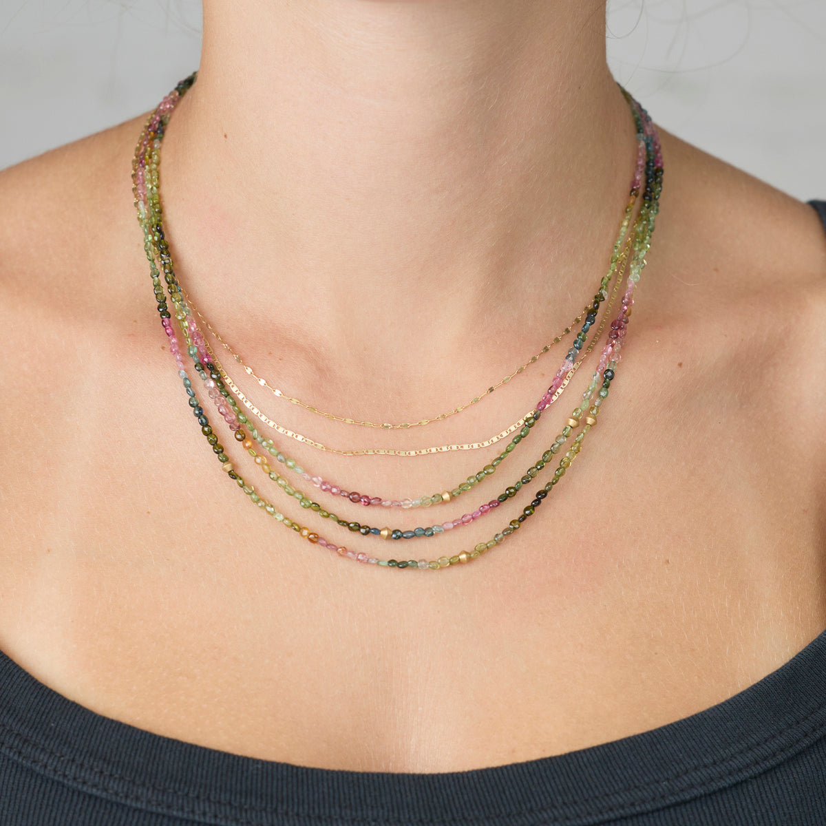 Multicolor Tourmaline Necklace with 22k Beads