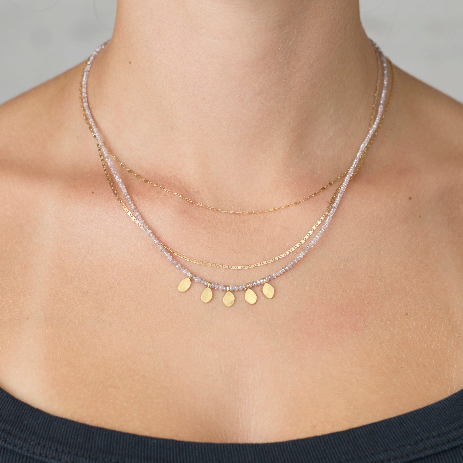 Pale Lavender Diamond Necklace with Gold Drops