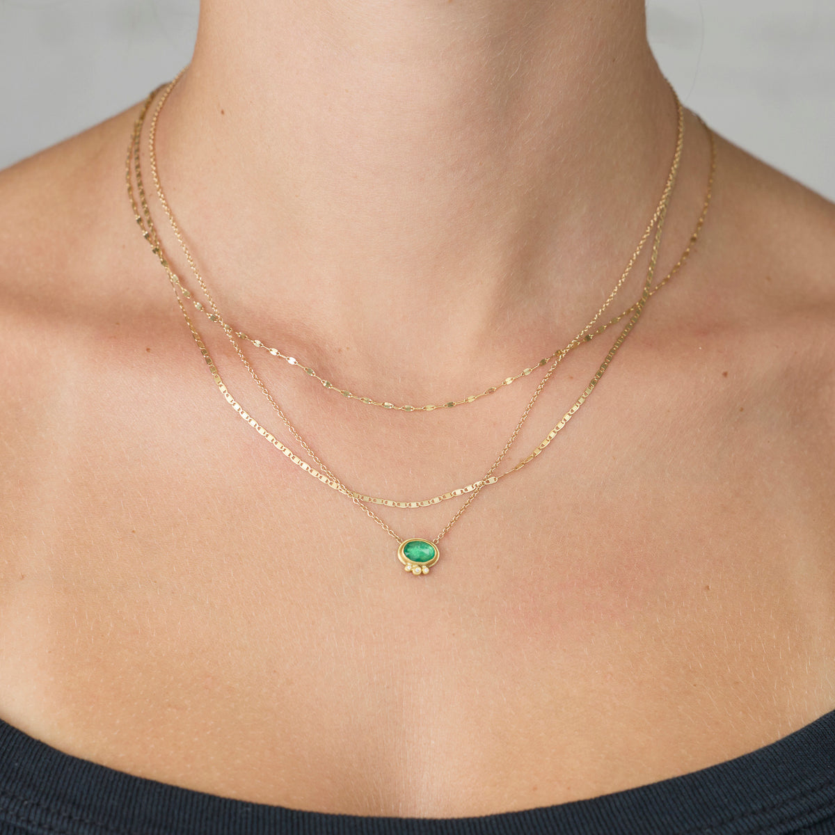 Emerald Necklace with Diamond Trio