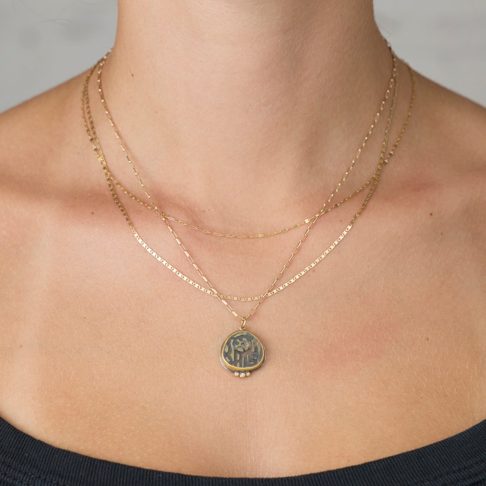 Ancient Indian Coin Necklace with Diamond Trio
