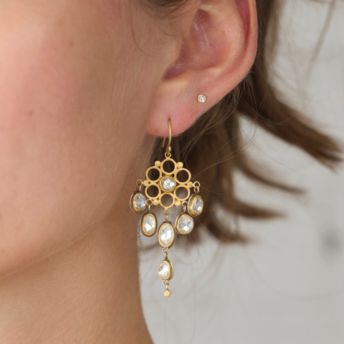 White Zircon Mandala Chandelier Earrings