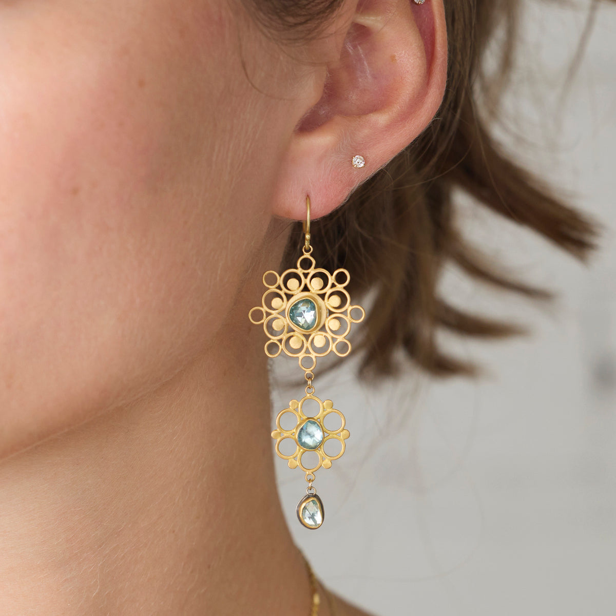Pale Blue Zircon Mandala Chandelier Earrings