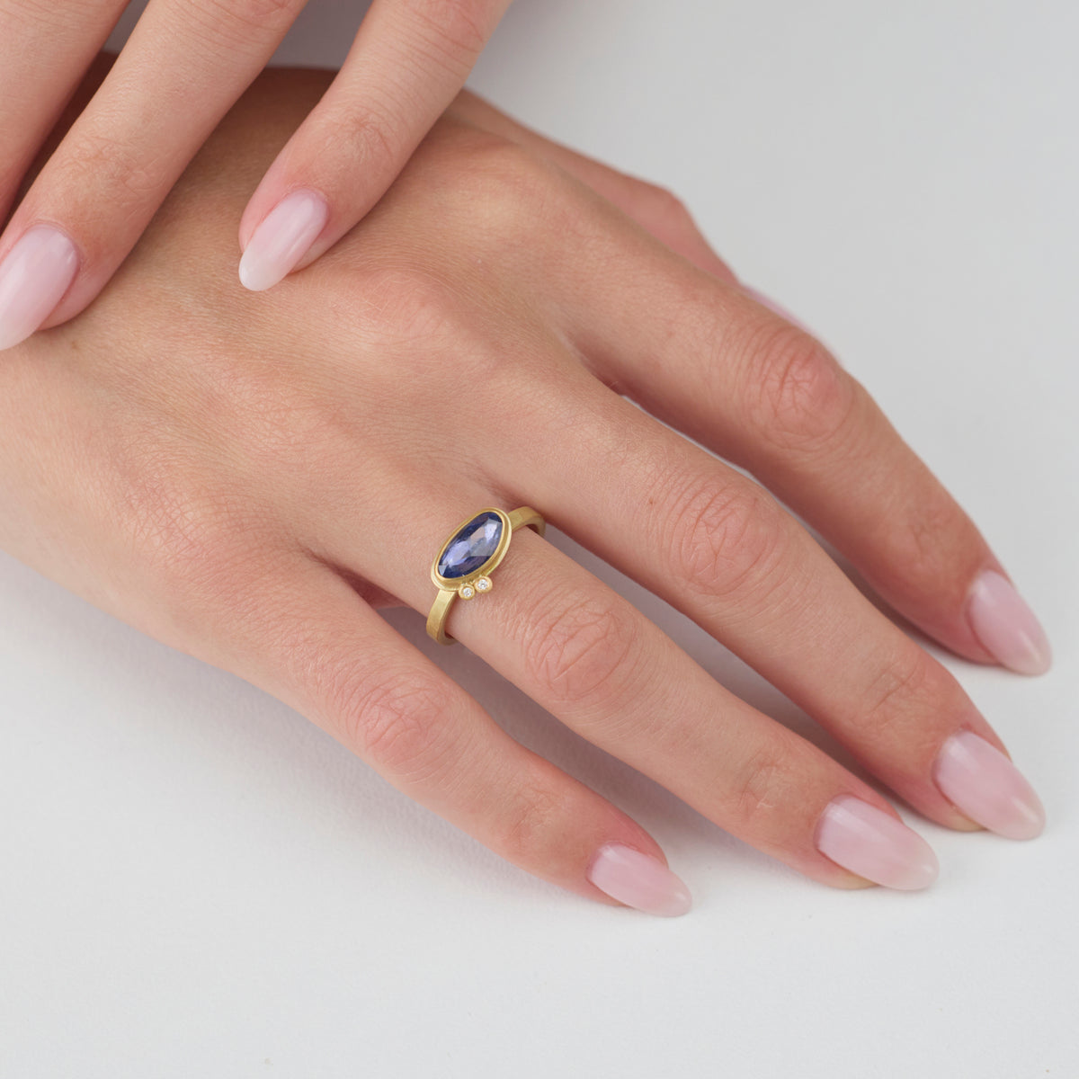 Organic Sapphire Ring with Diamond Duo
