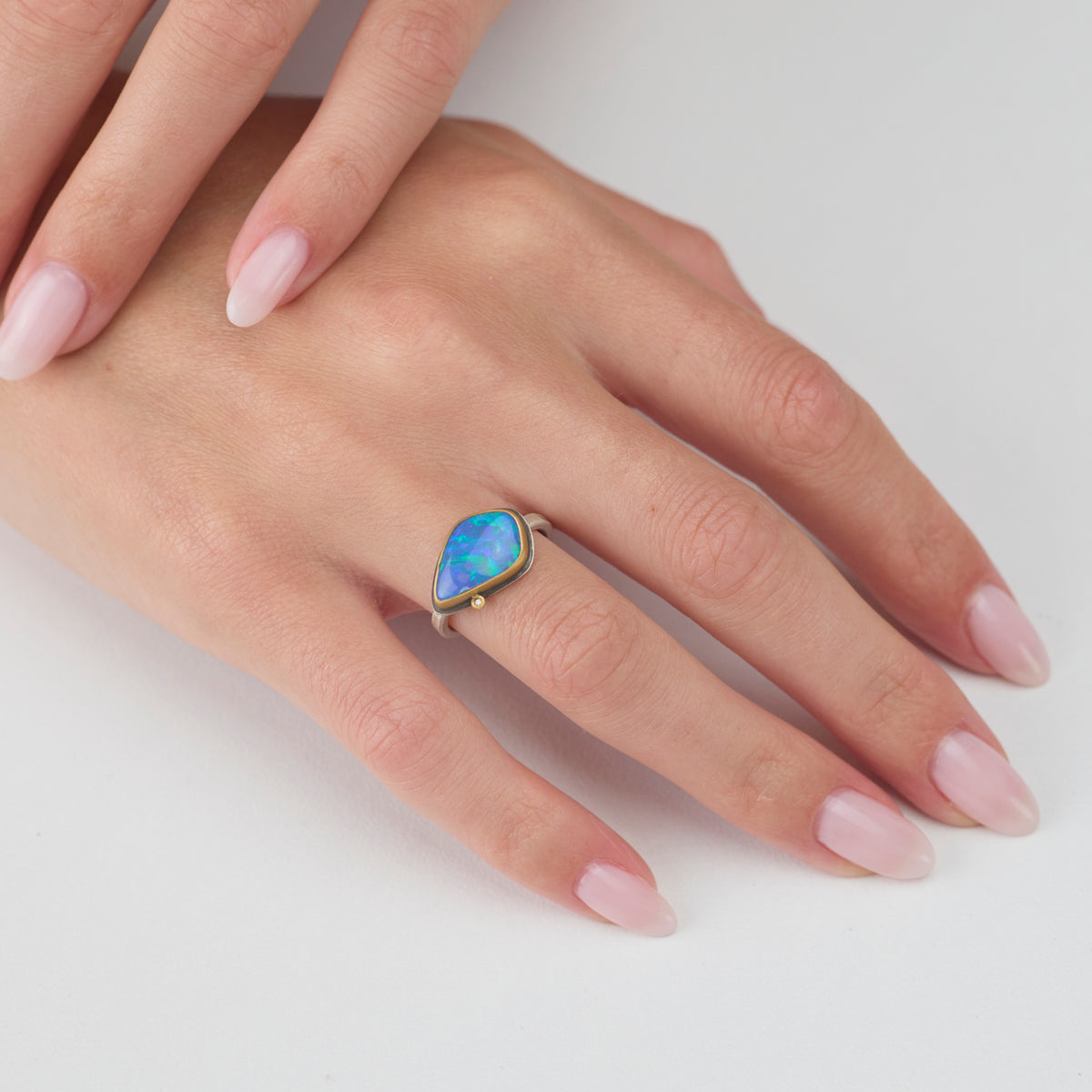 Organic Australian Opal Ring with Diamond Dot