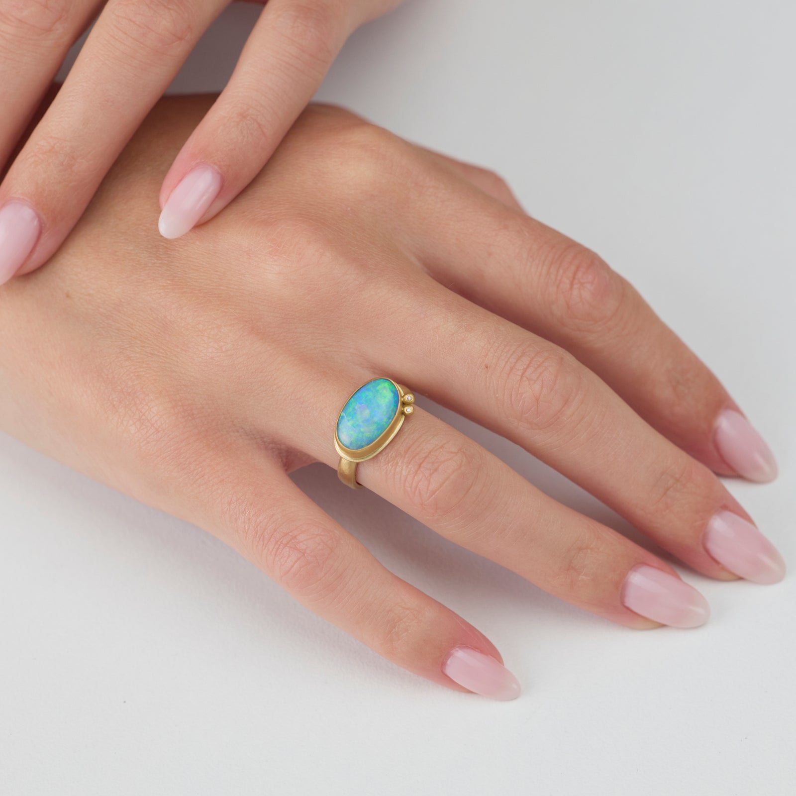 Australian Opal Ring with Diamond Duo