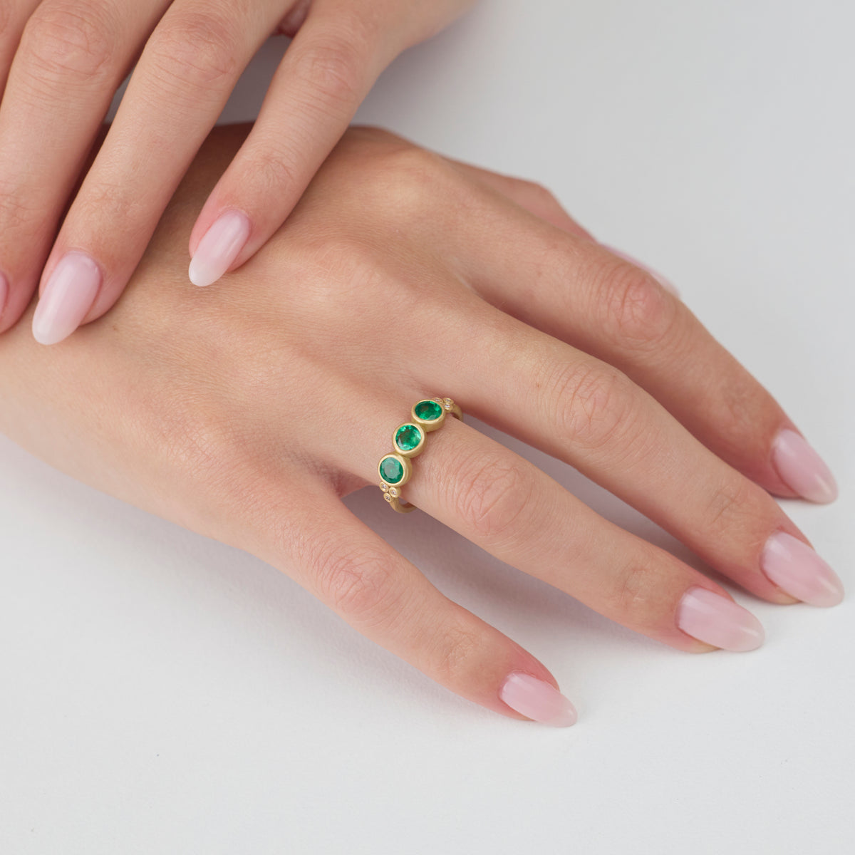 Triple Emerald Ring with Diamonds