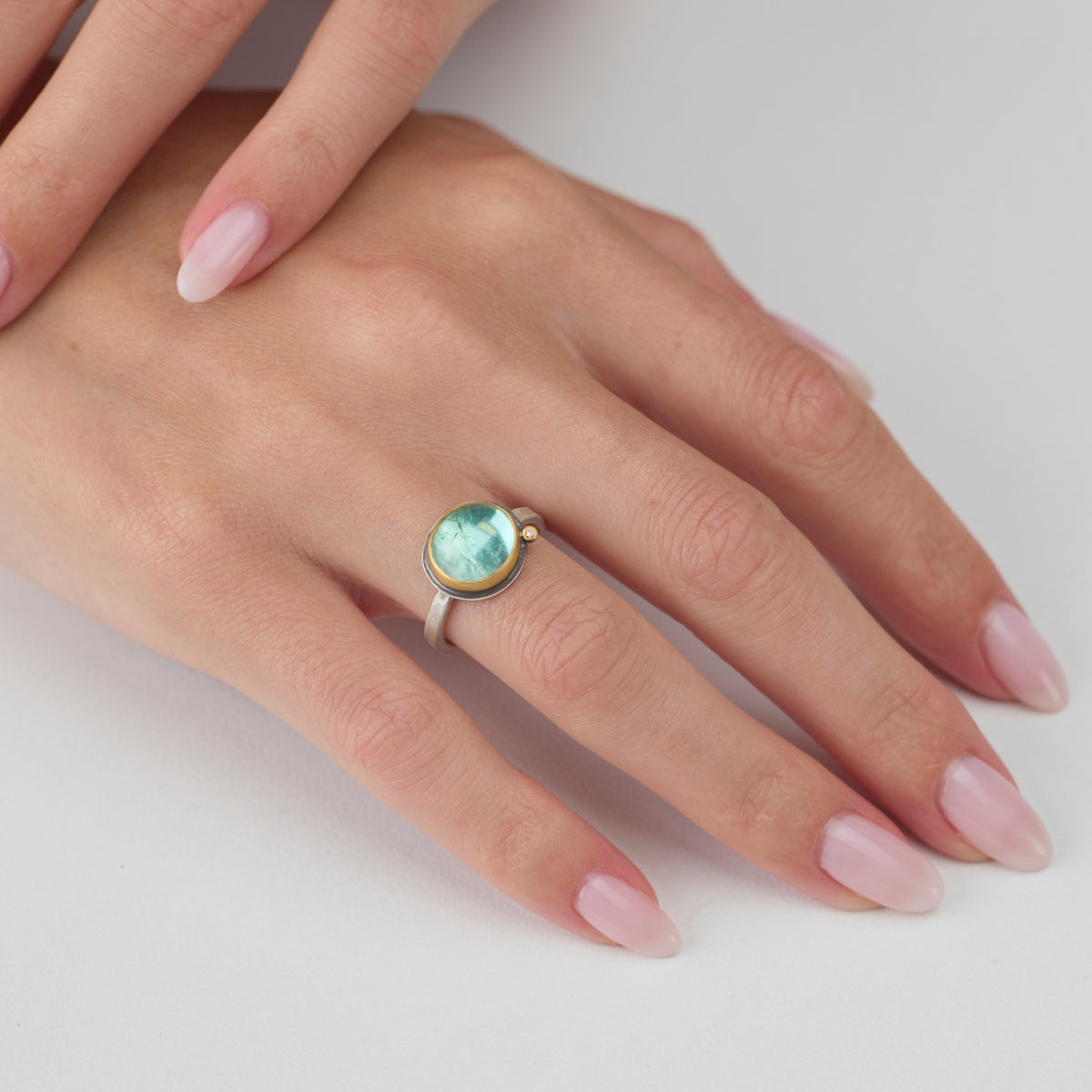 Aqua Tourmaline Ring with Diamond