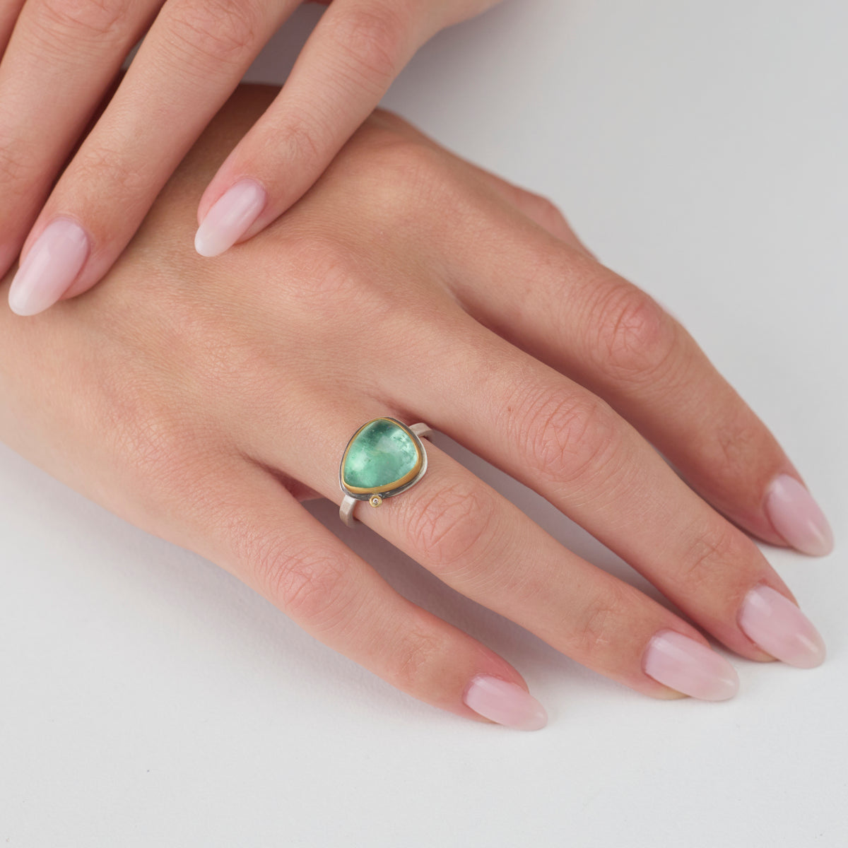 Green Tourmaline Ring with Diamond