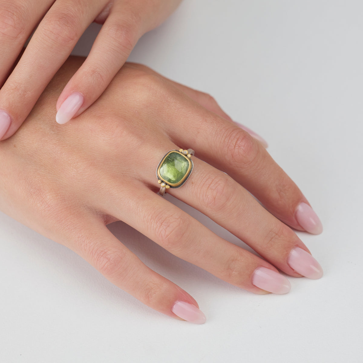Moss Tourmaline Ring with Diamonds