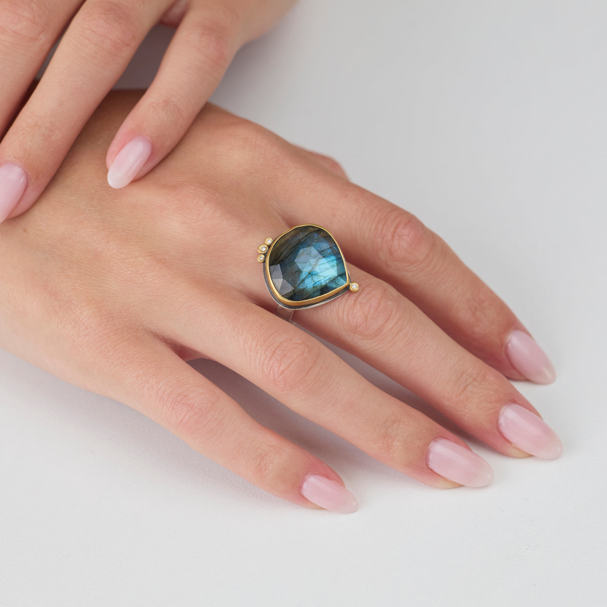 Labradorite Ring with Four Diamonds