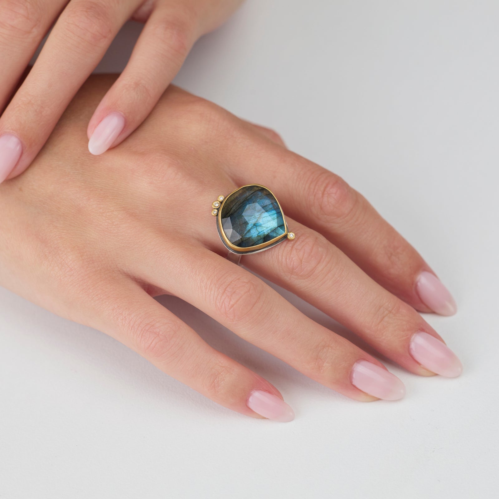 Labradorite Ring with Four Diamonds