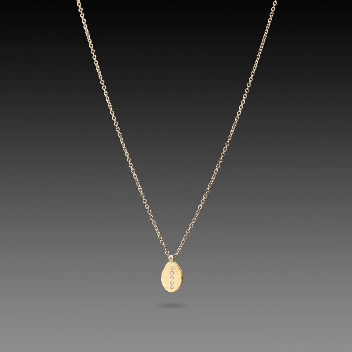 Oval Leaf Necklace with Five Diamonds