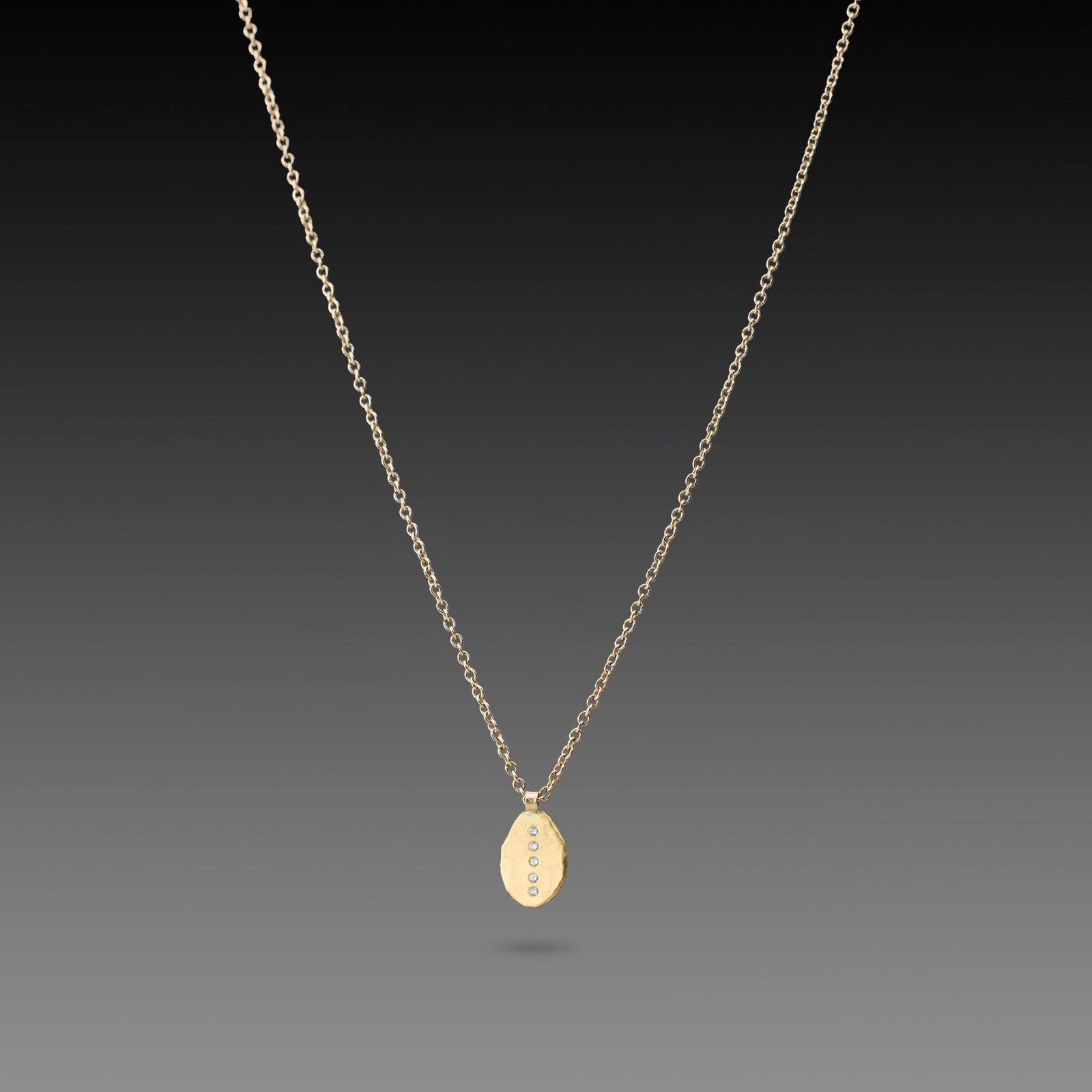 Oval Leaf Necklace with Five Diamonds
