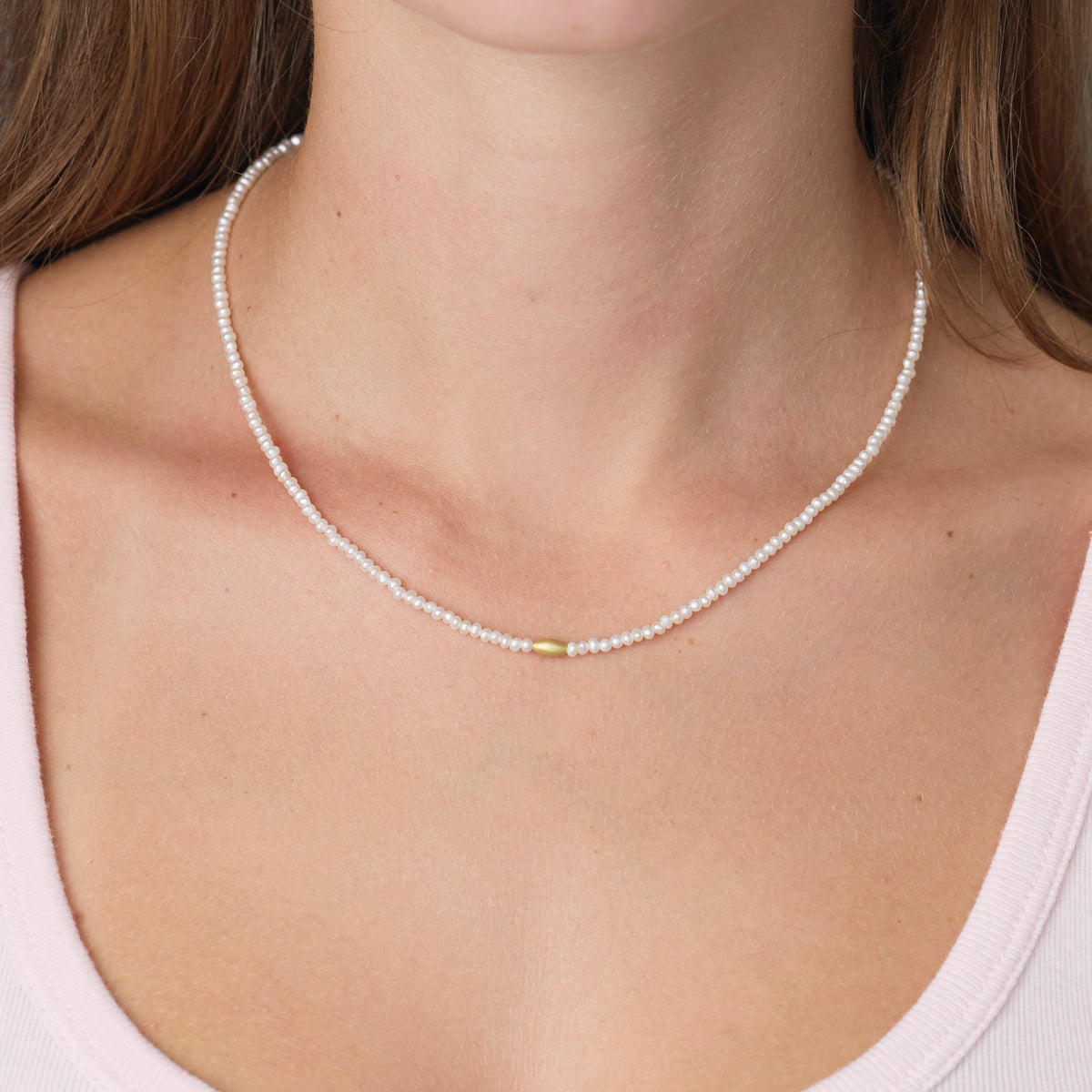 Pearl Necklace with Gold Rice Bead