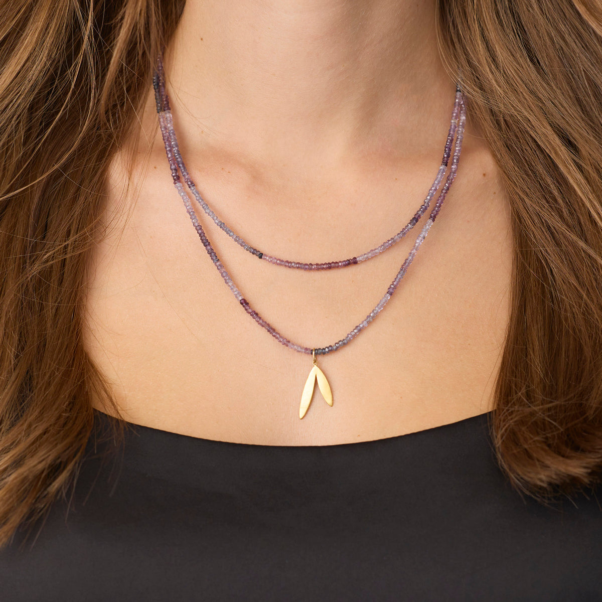 Ombre Spinel Necklace with Gold Leaf Charm
