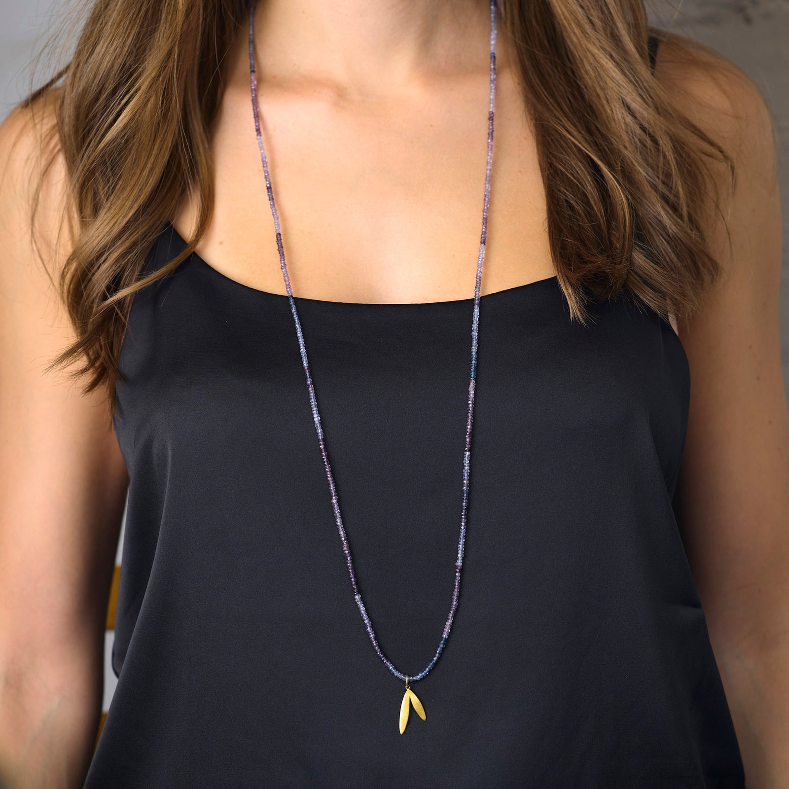Ombre Spinel Necklace with Gold Leaf Charm