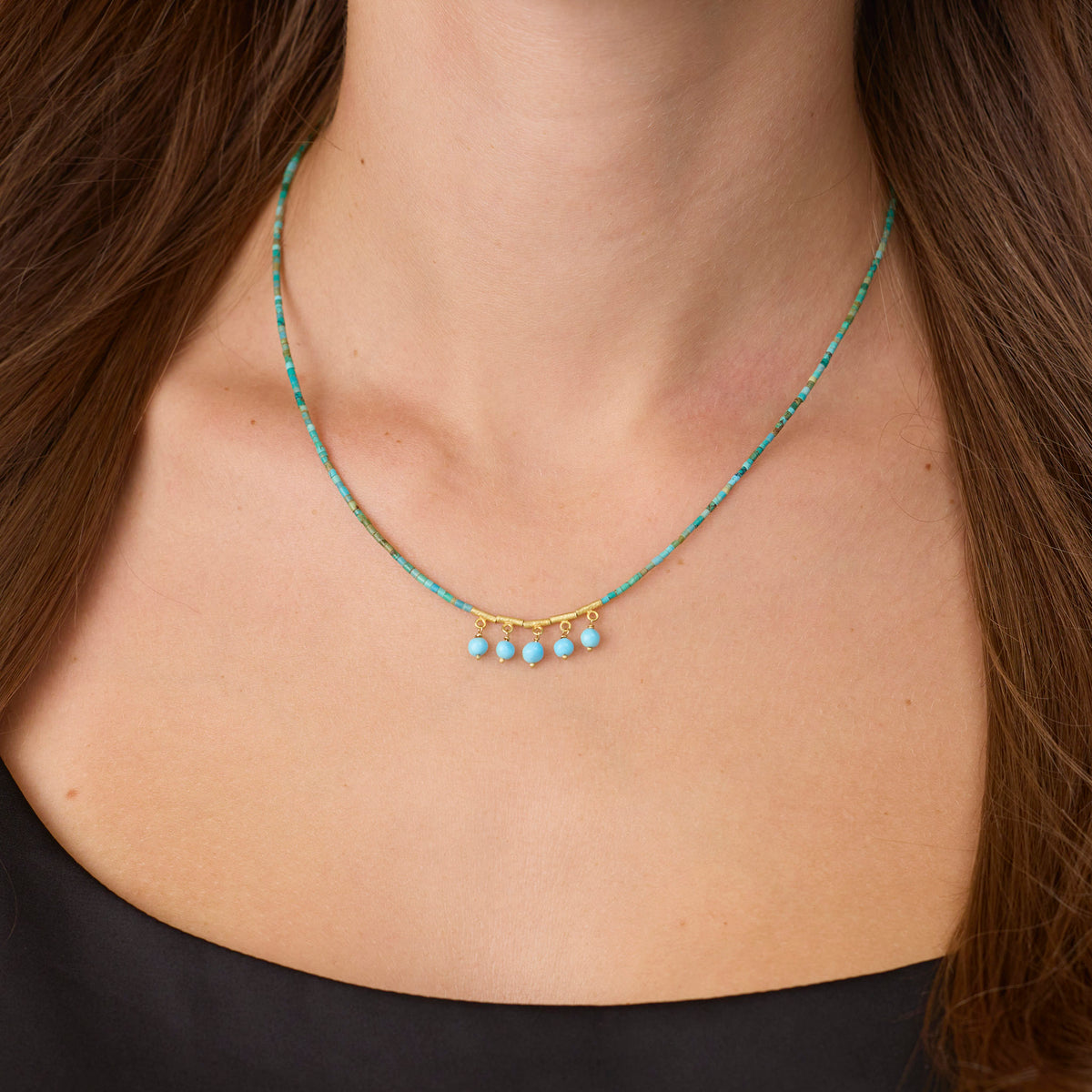 Turquoise Beaded Fringe Necklace