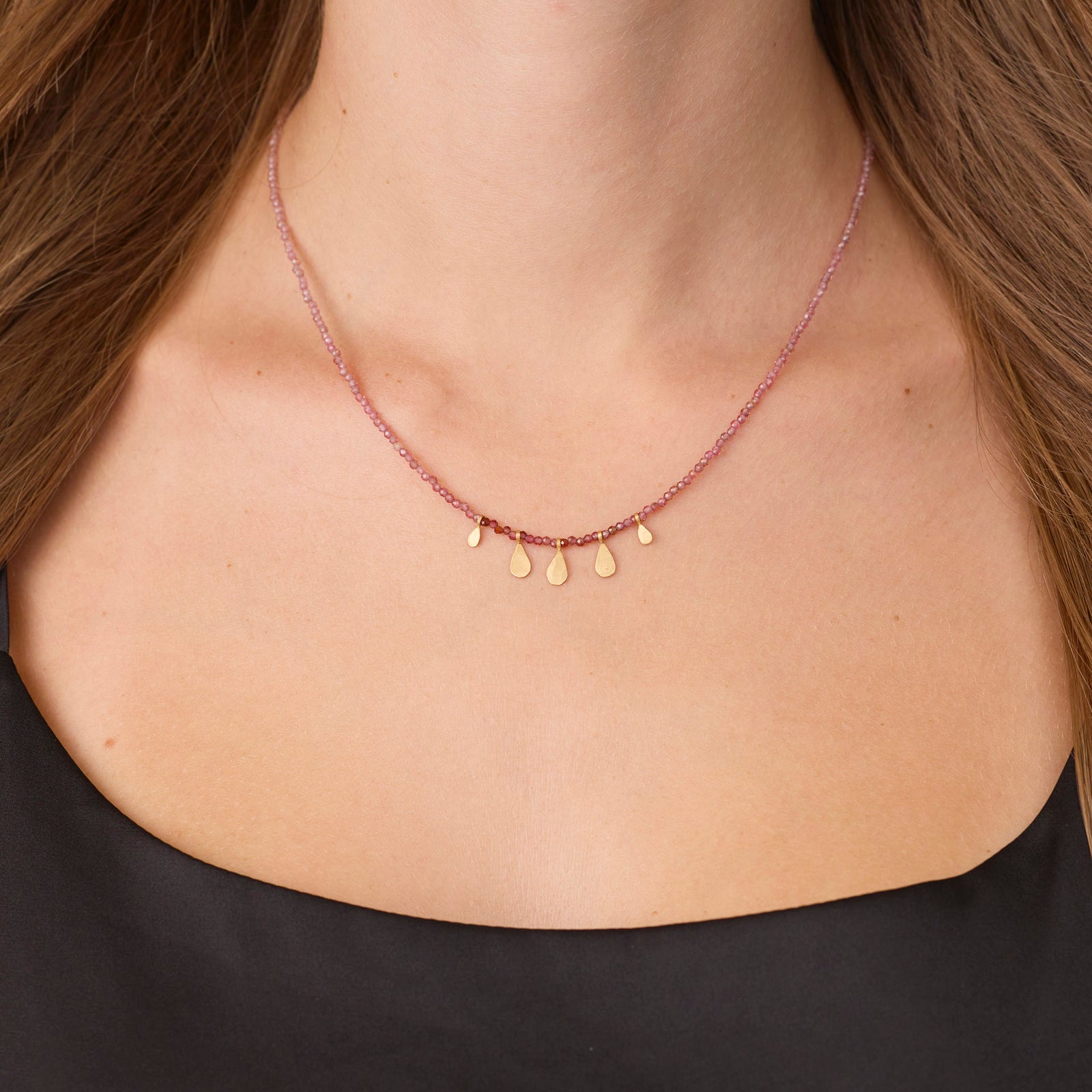 Ombre Sapphire Beaded Necklace with Gold Teardrops
