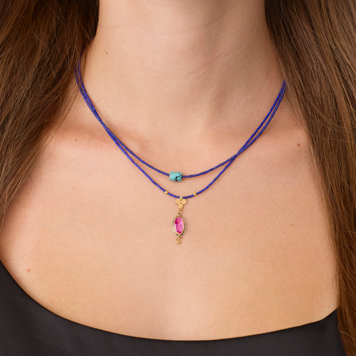 Lapis Necklace with Turquoise Bead