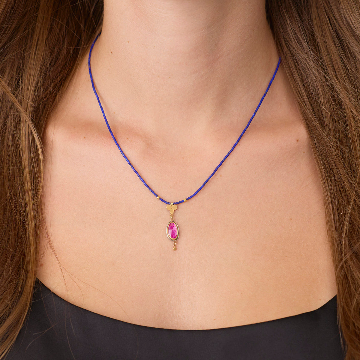 Ruby and Gold Trio Lapis Necklace