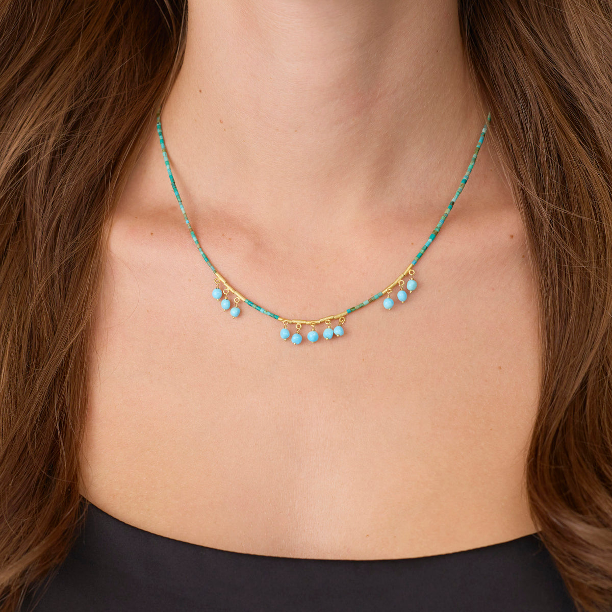 Turquoise Necklace with Bead Fringe