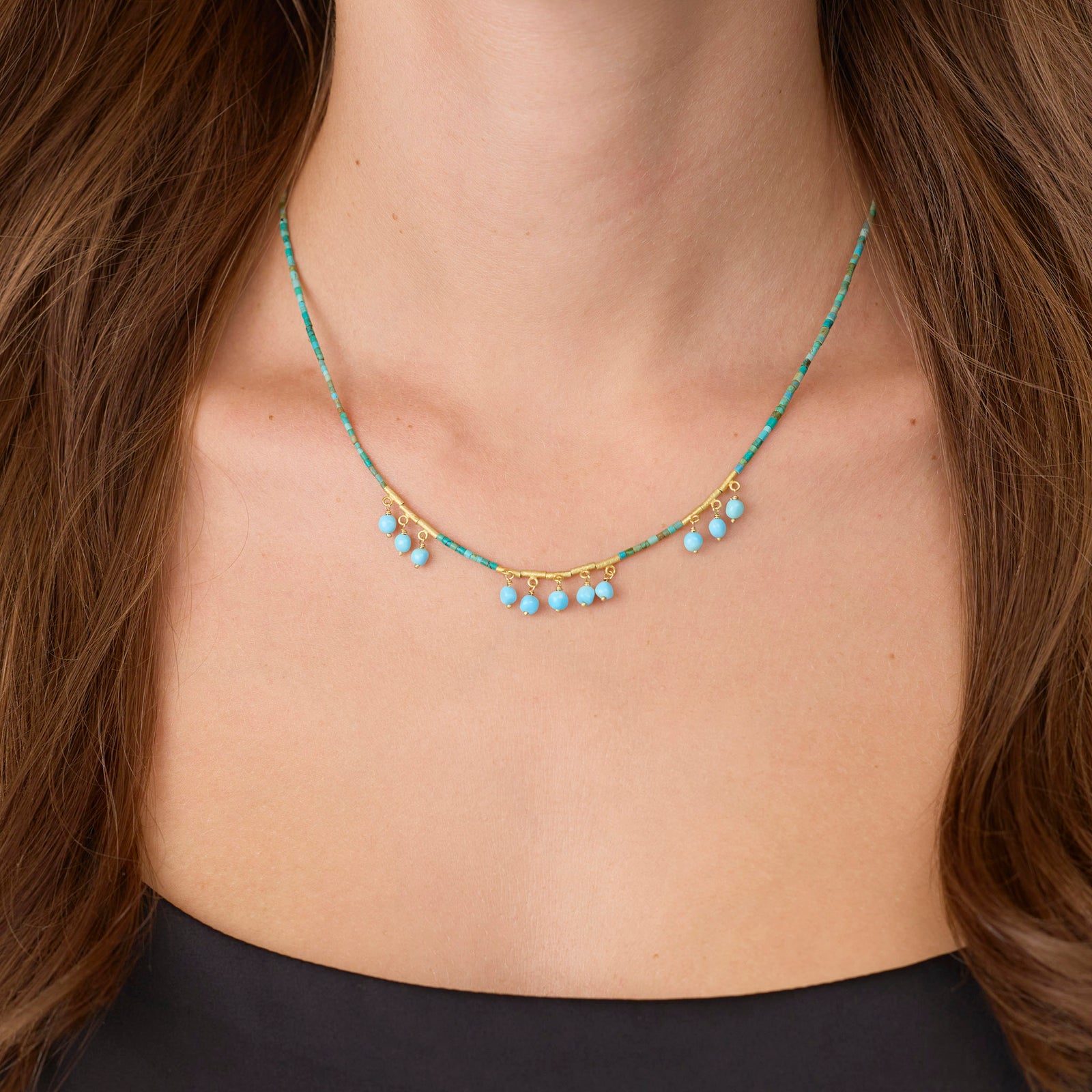 Turquoise Necklace with Bead Fringe