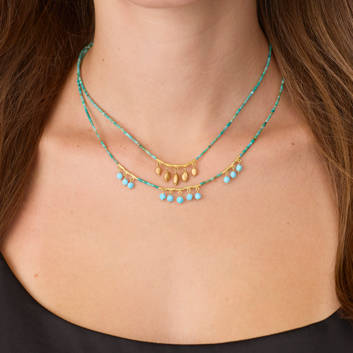Turquoise Necklace with Bead Fringe