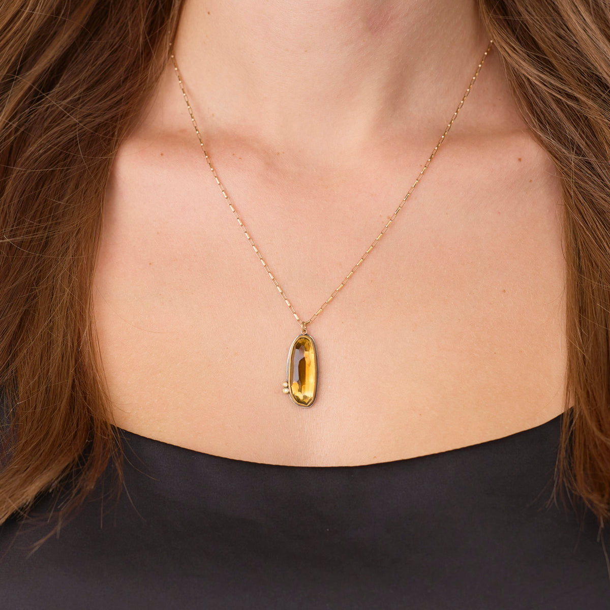 Organic Citrine Necklace with Diamond Duo