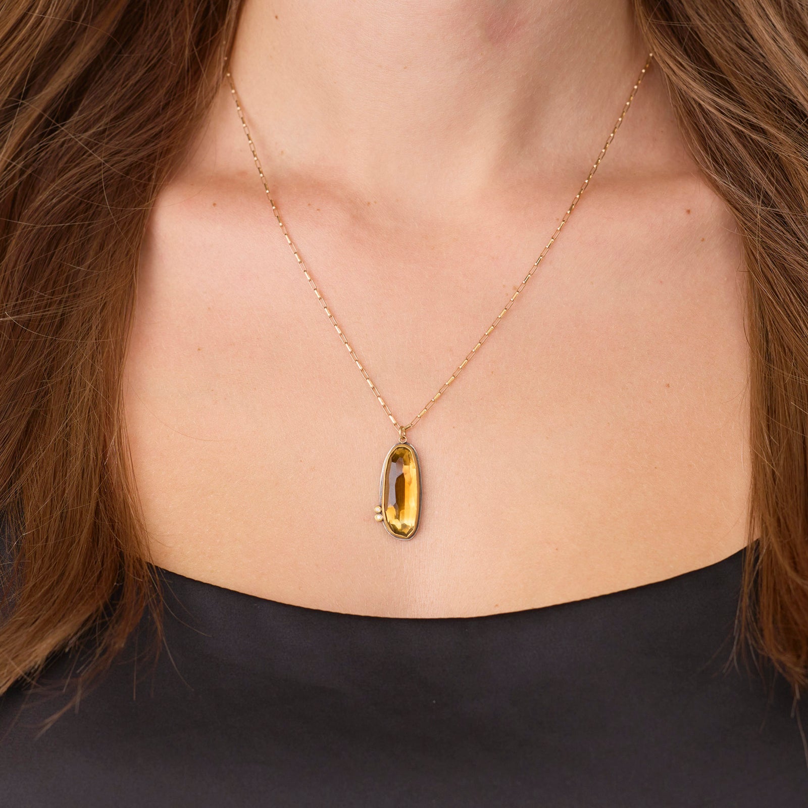 Organic Citrine Necklace with Diamond Duo