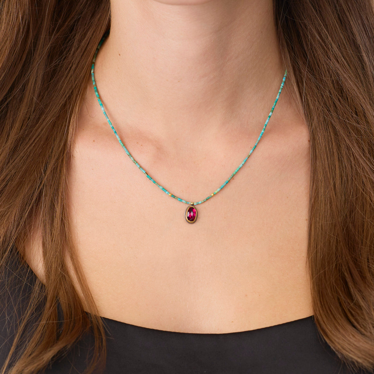 Rhodolite Garnet and Turquoise Beaded Necklace