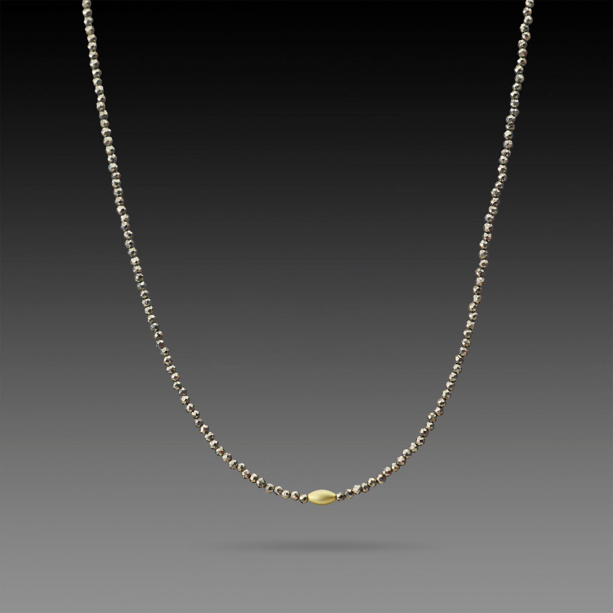 Pyrite Necklace with Gold Rice Bead