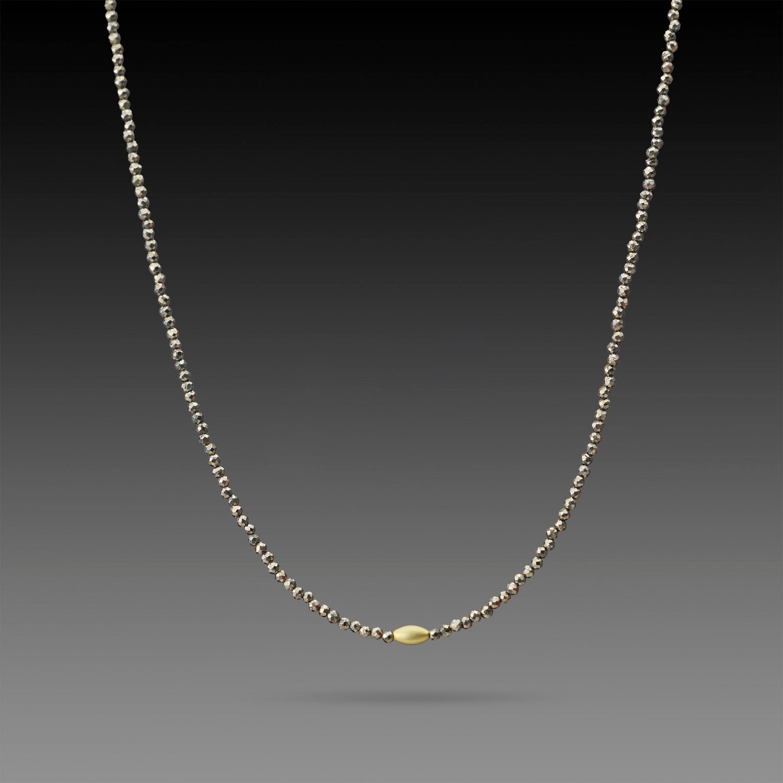 Pyrite Necklace with Gold Rice Bead