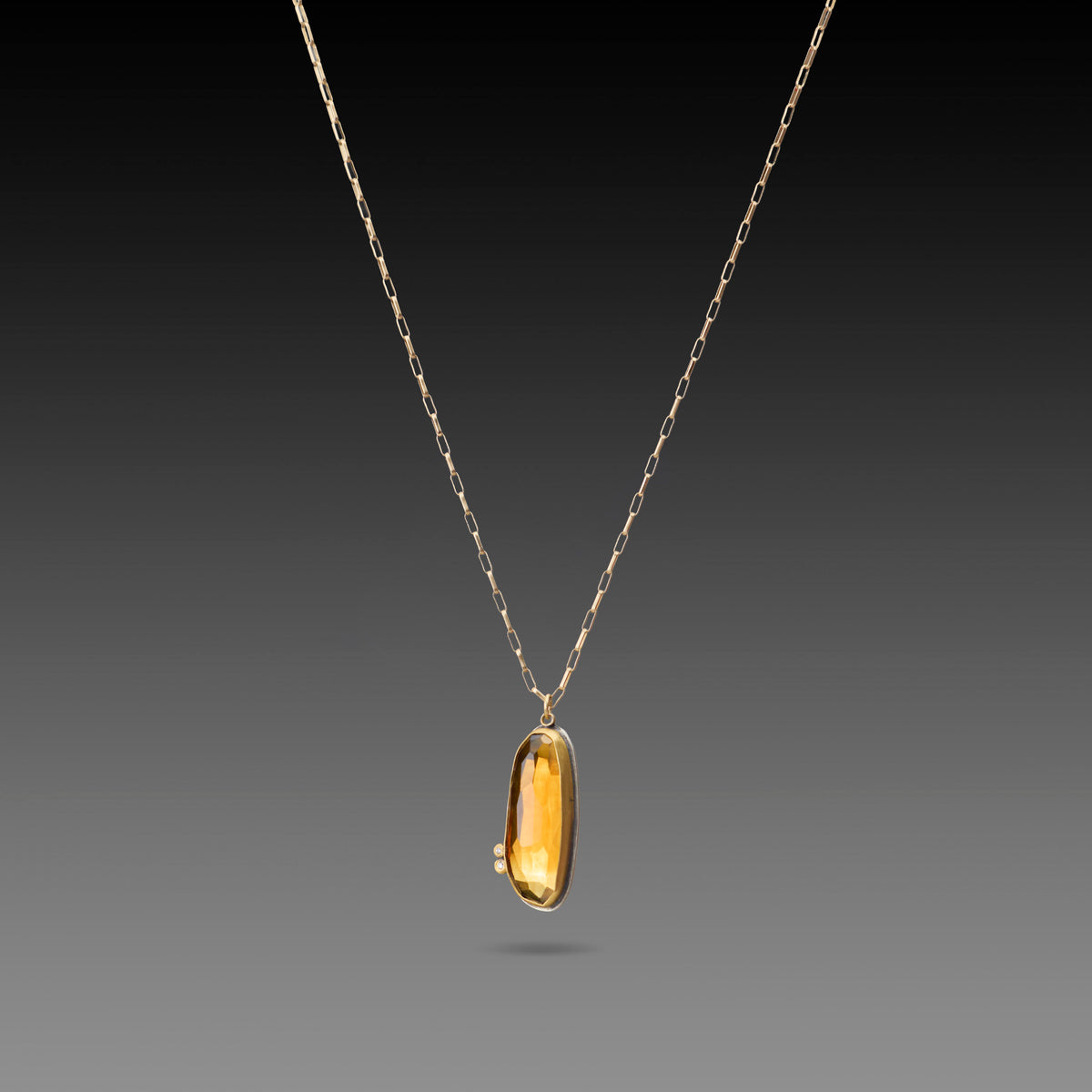 Organic Citrine Necklace with Diamond Duo