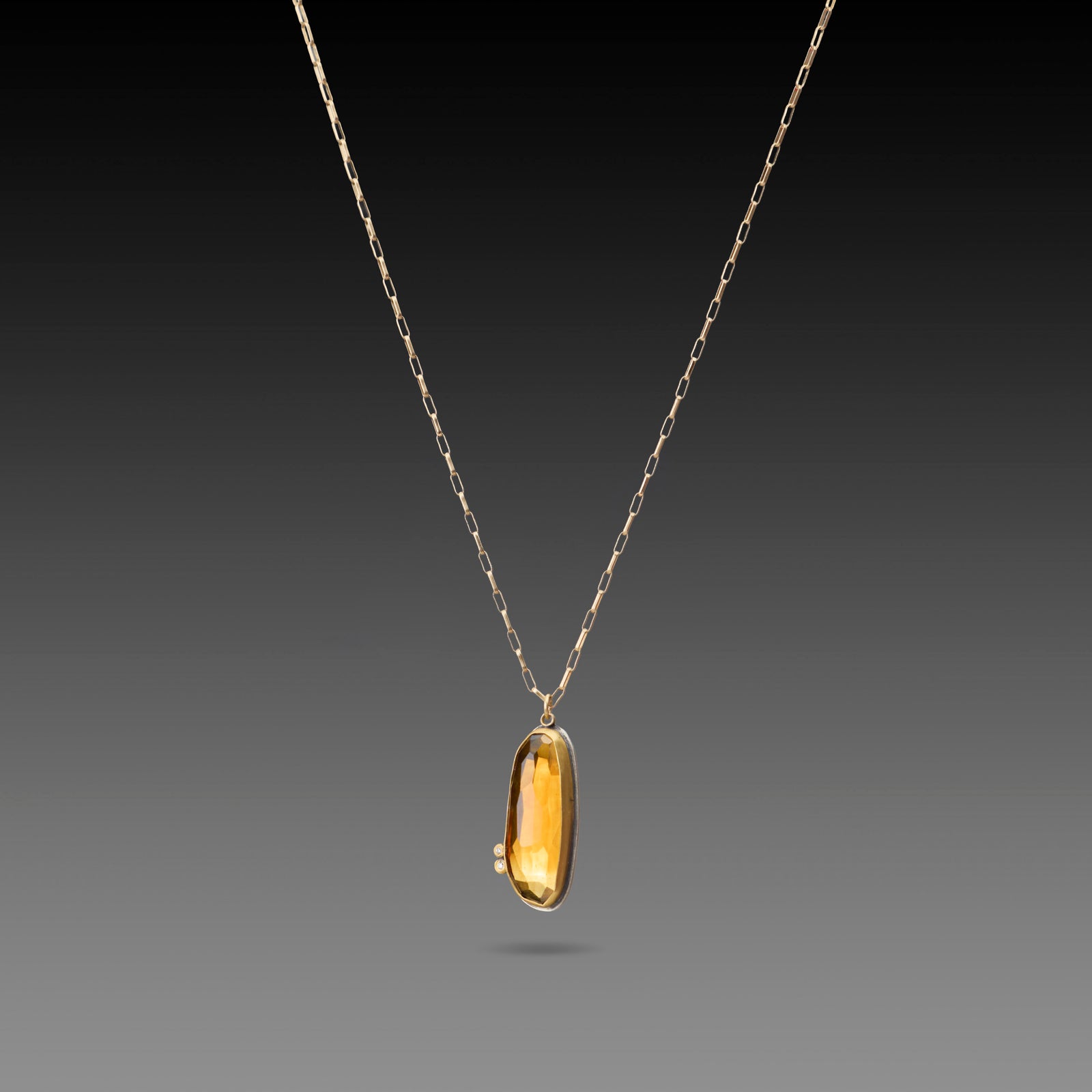 Organic Citrine Necklace with Diamond Duo