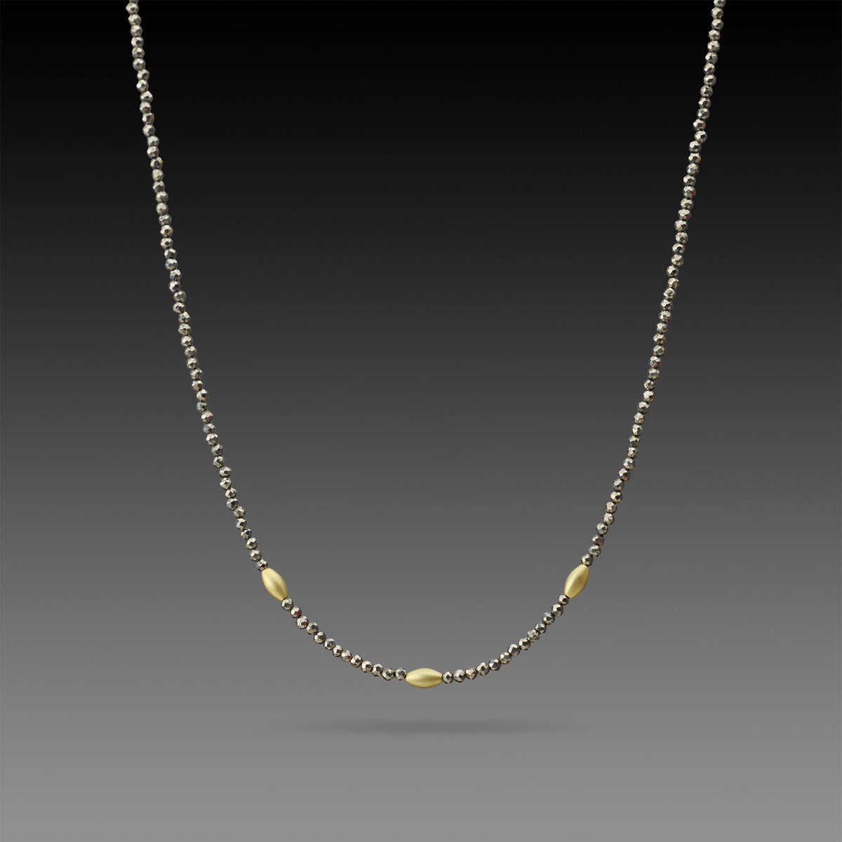 Pyrite Necklace with Gold Rice Beads