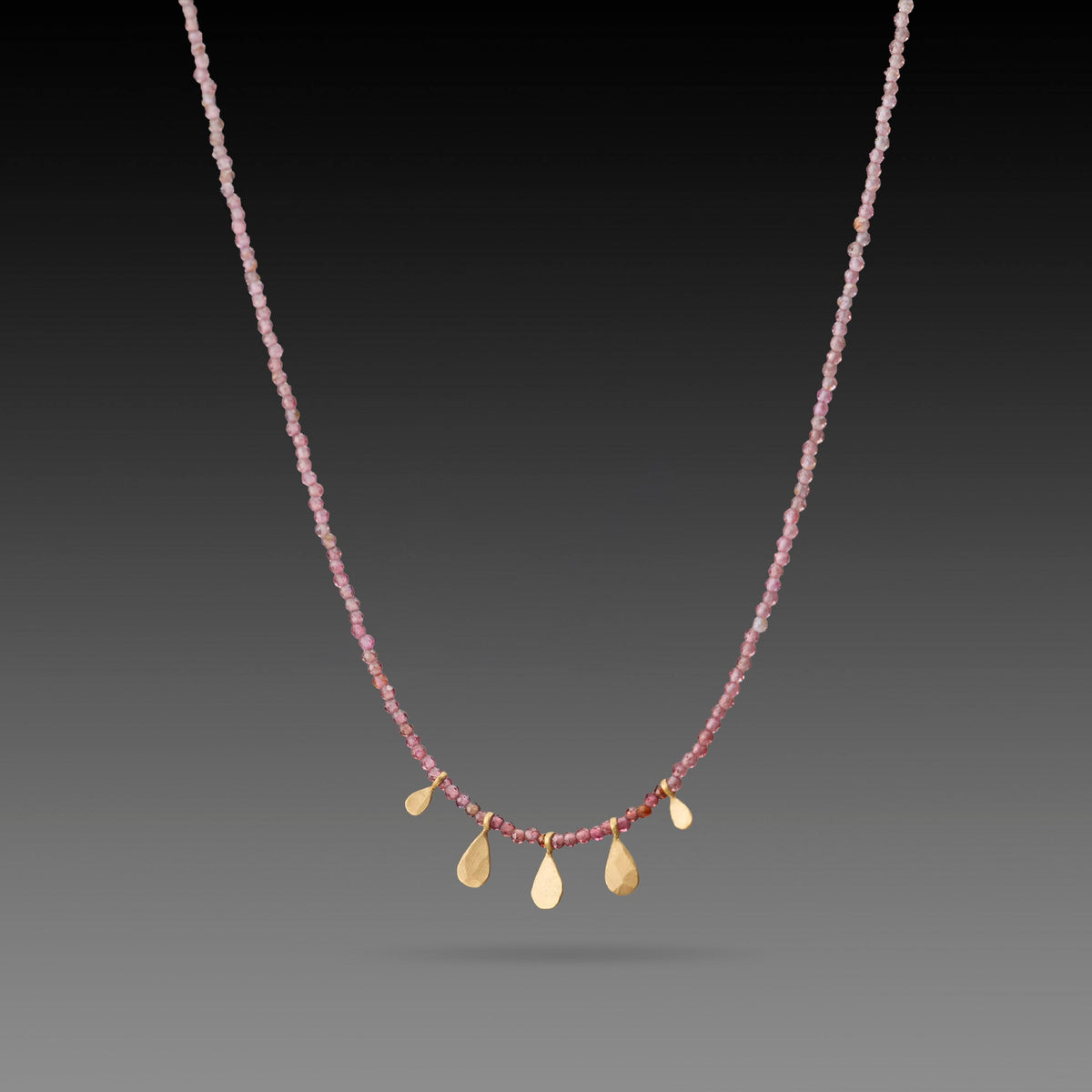 Ombre Sapphire Beaded Necklace with Gold Teardrops