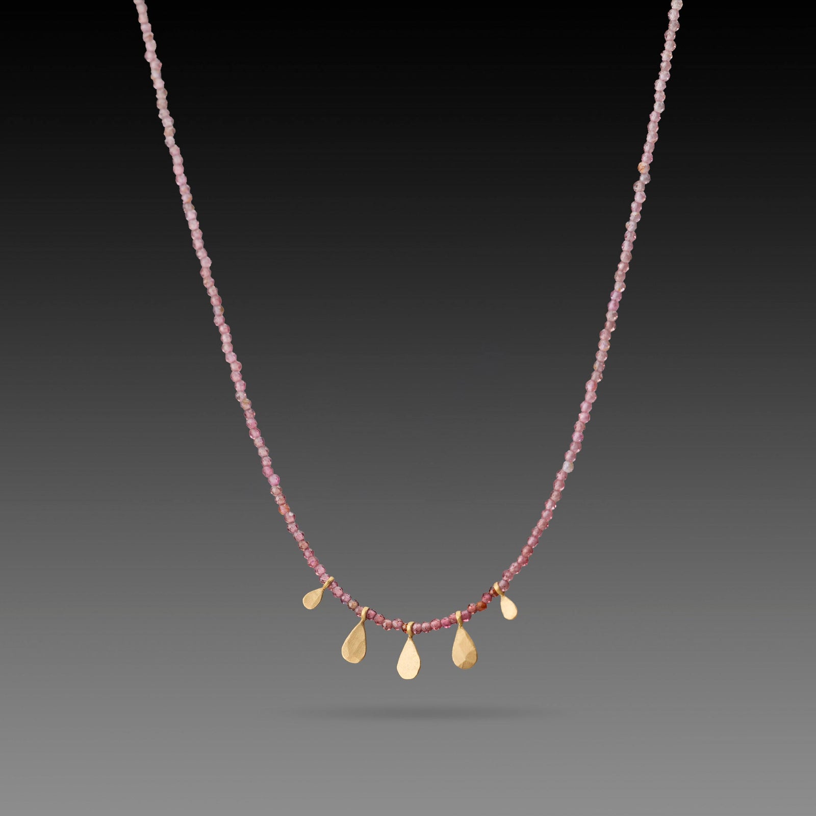 Ombre Sapphire Beaded Necklace with Gold Teardrops