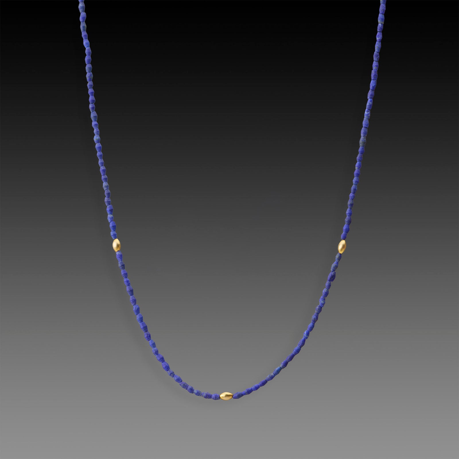 Lapis Necklace with Gold Rice Beads