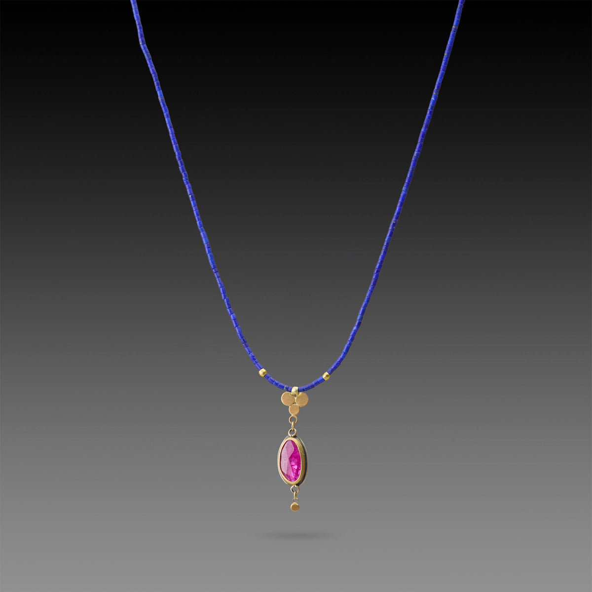 Ruby and Gold Trio Lapis Necklace