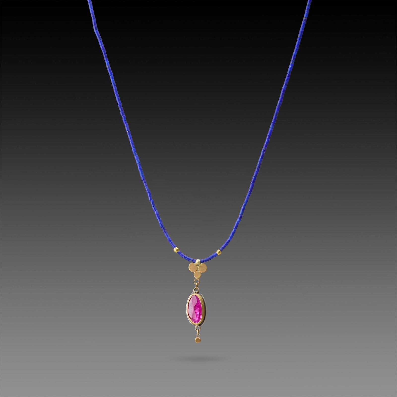 Ruby and Gold Trio Lapis Necklace