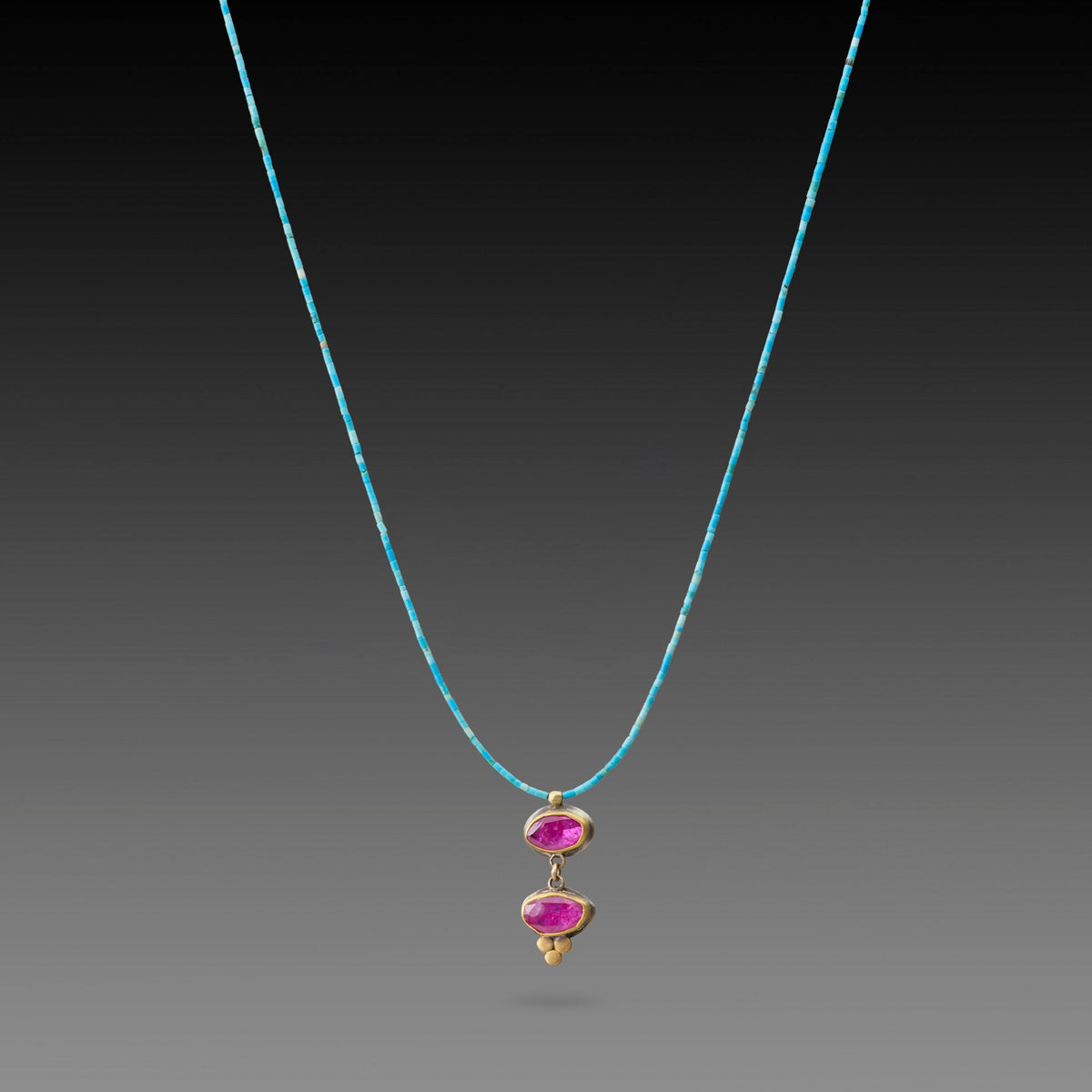 Turquoise and Ruby Double Pendant Necklace