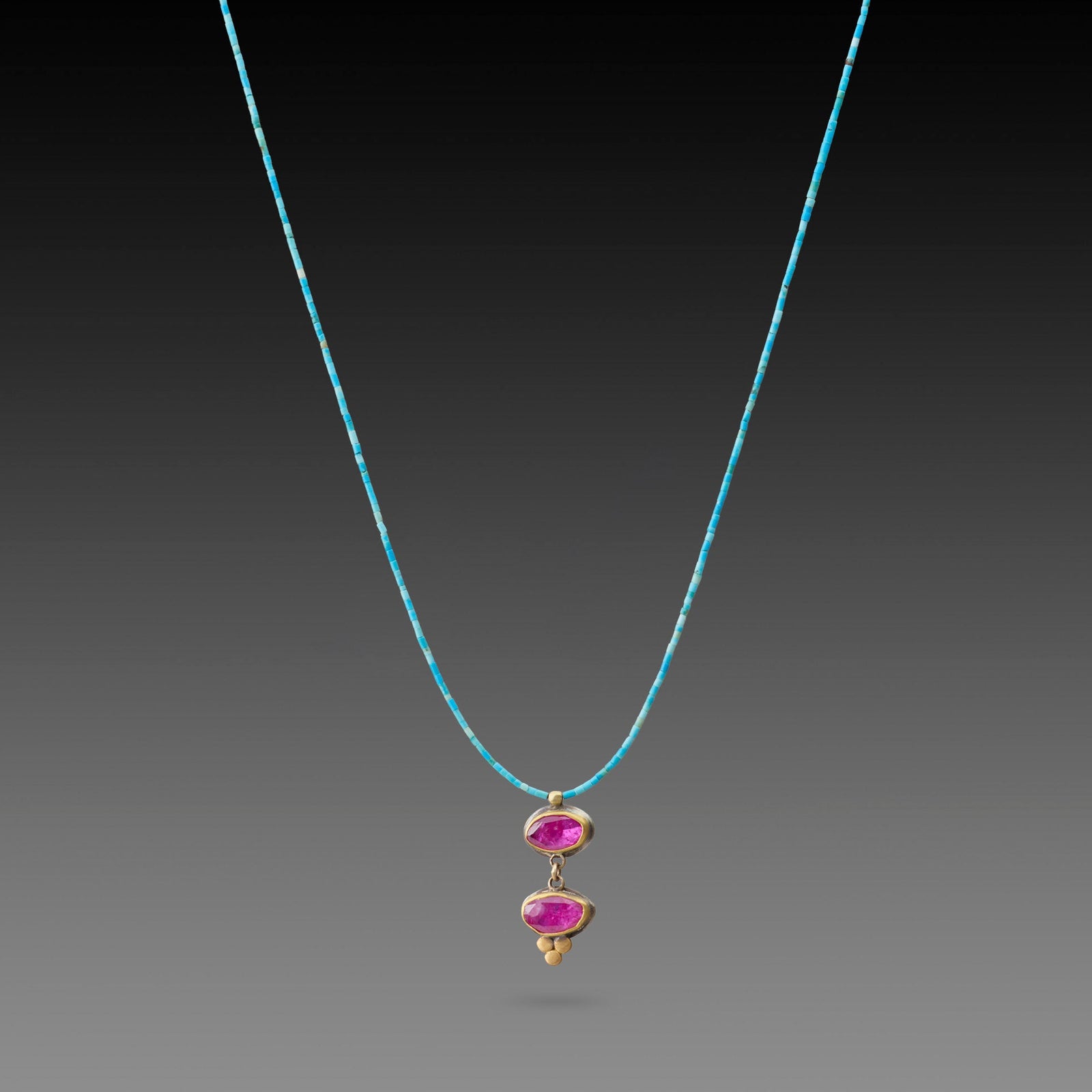 Turquoise and Ruby Double Pendant Necklace