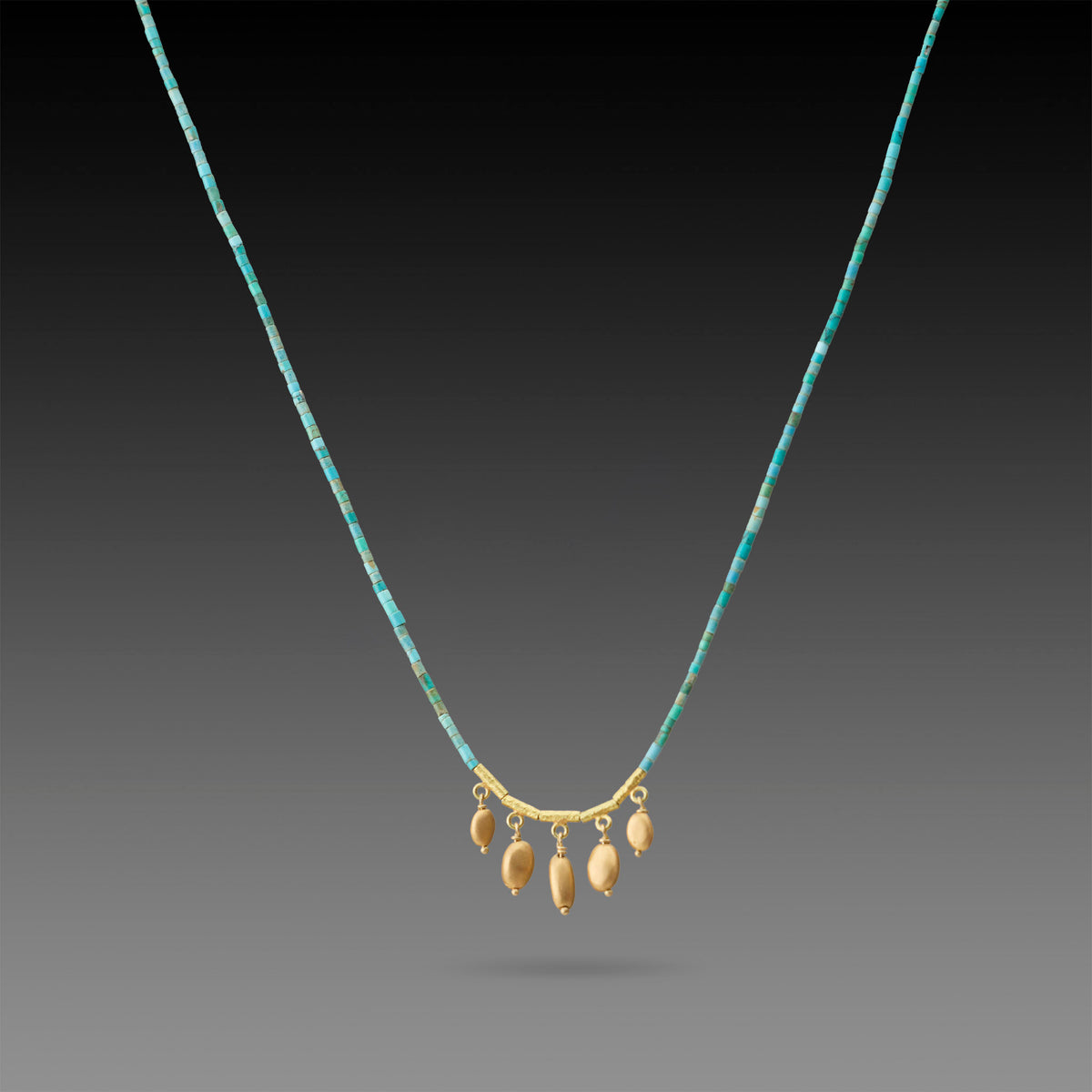 Turquoise Necklace with Five Gold Drops