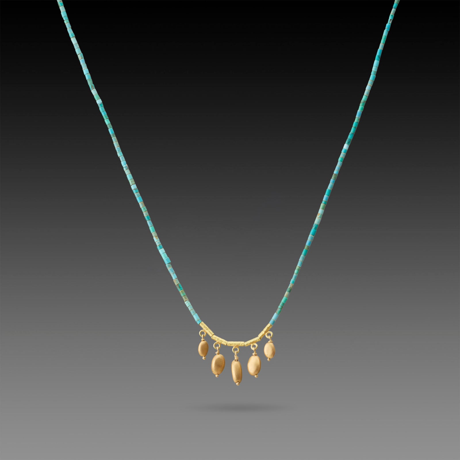 Turquoise Necklace with Five Gold Drops
